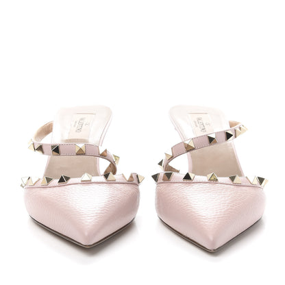 Valentino Garavani Pebbled Calfskin Rockstud Cross Strap 50mm Mules 39 Water Rose 2 of 8