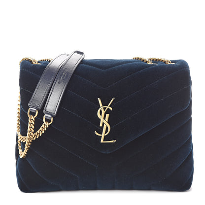 Saint Laurent Velvet Y Quilted Monogram Small Loulou Chain Satchel Medium Blue 1 of 8