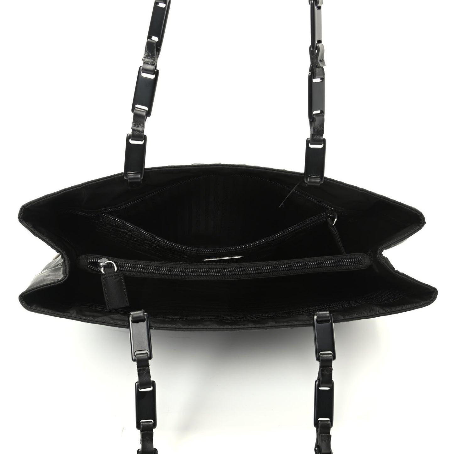 Tessuto Nylon Calfskin Chain Tote Black