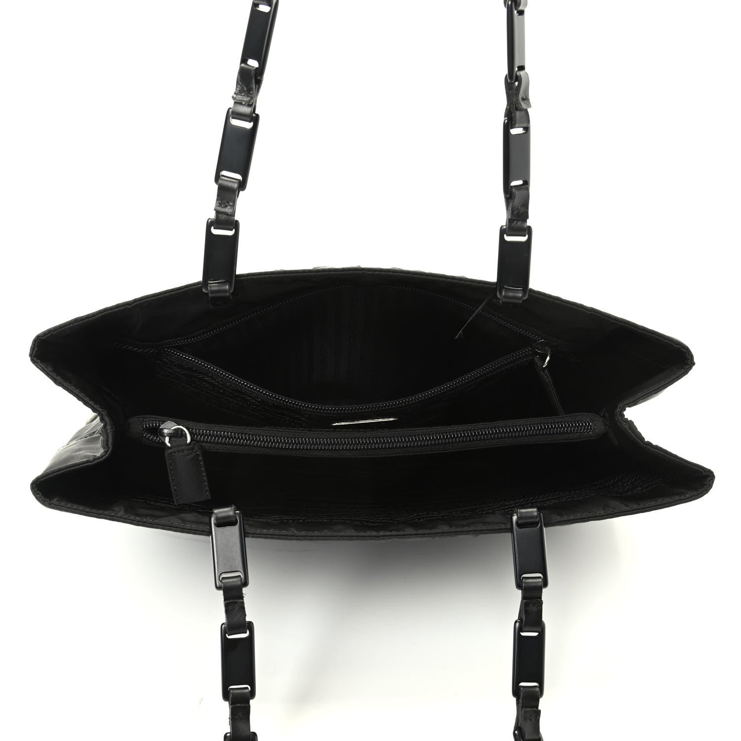 Prada Tessuto Nylon Calfskin Chain Tote Black 5 of 10