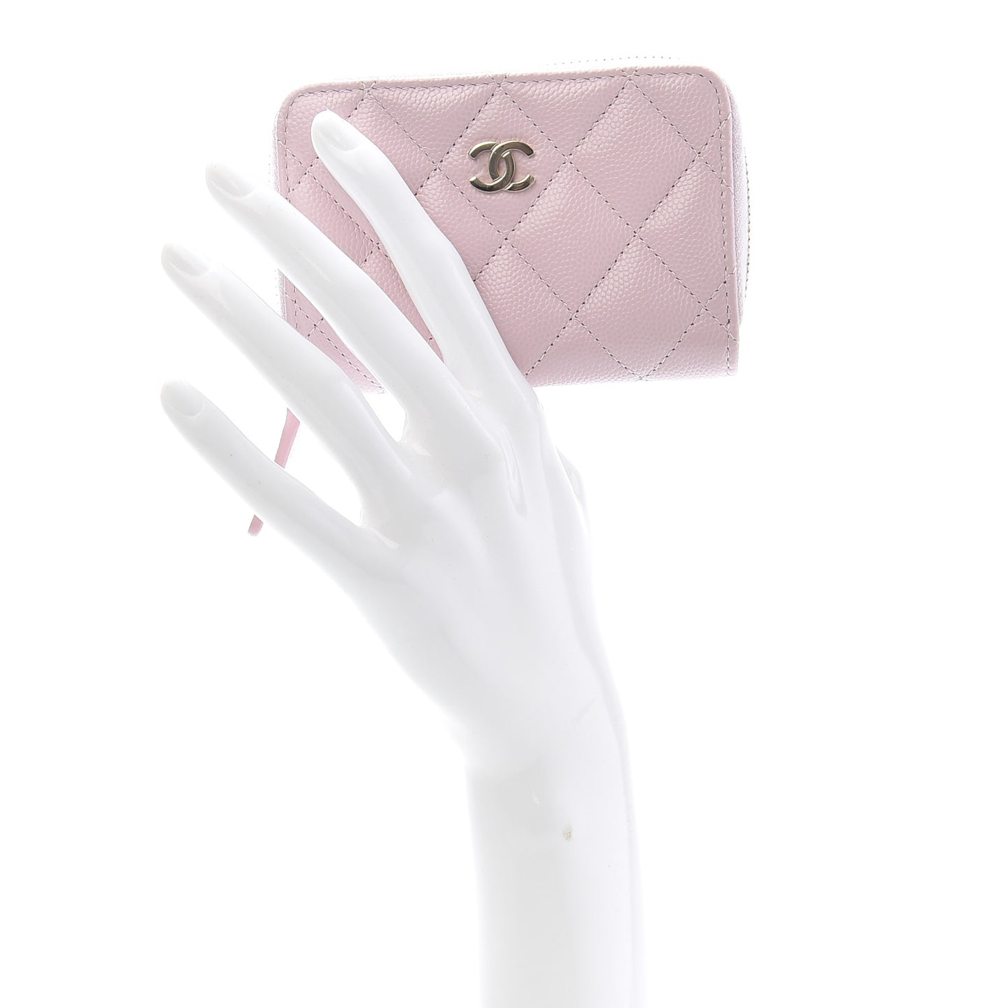 Caviar Quilted Zip Coin Purse Light Pink
