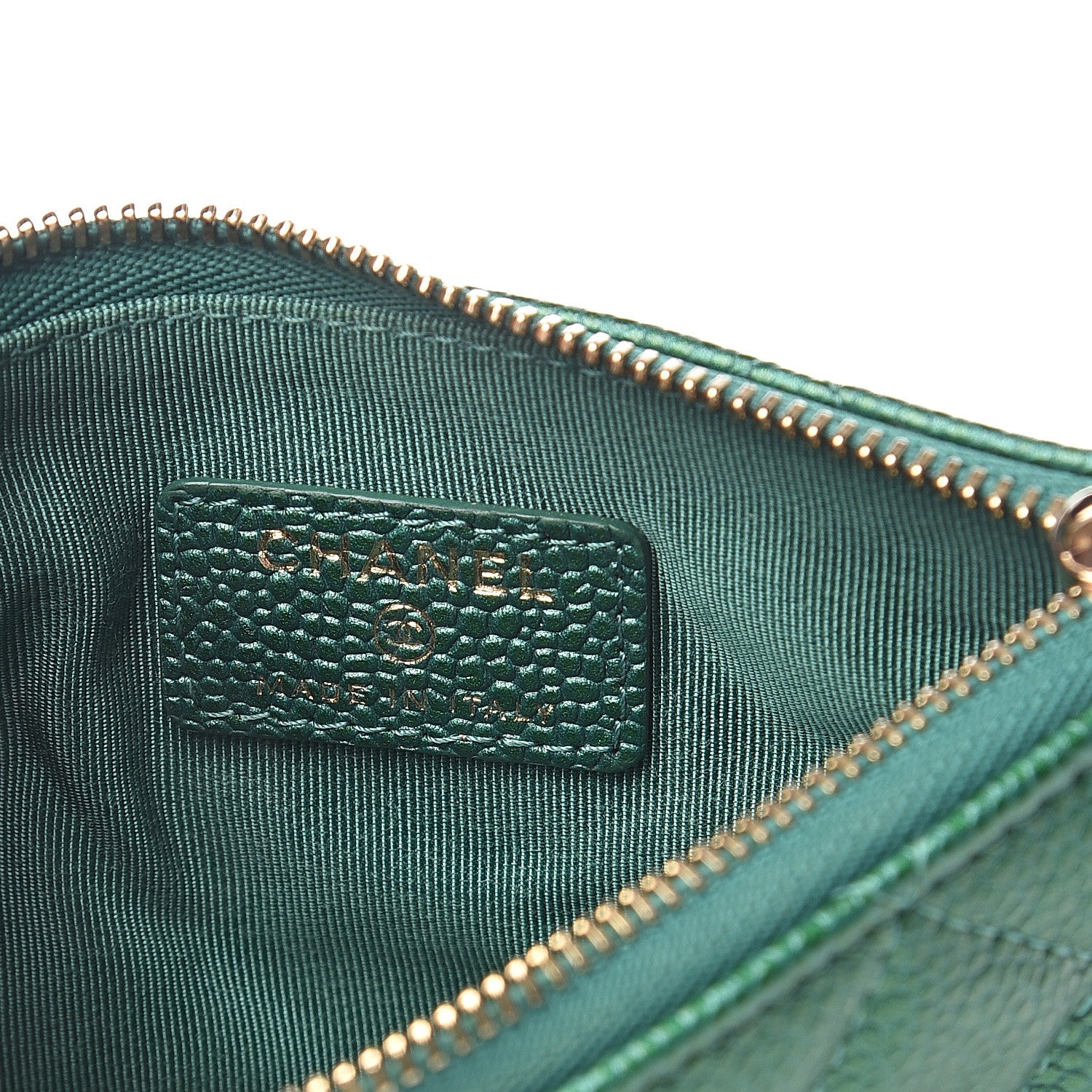 Chanel Metallic Caviar Quilted Small Cosmetic Case Green 5 of 7