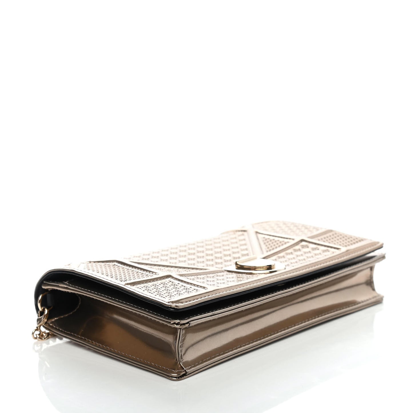 Metallic Patent Micro-Cannage Diorama Wallet on Chain Pouch Gold