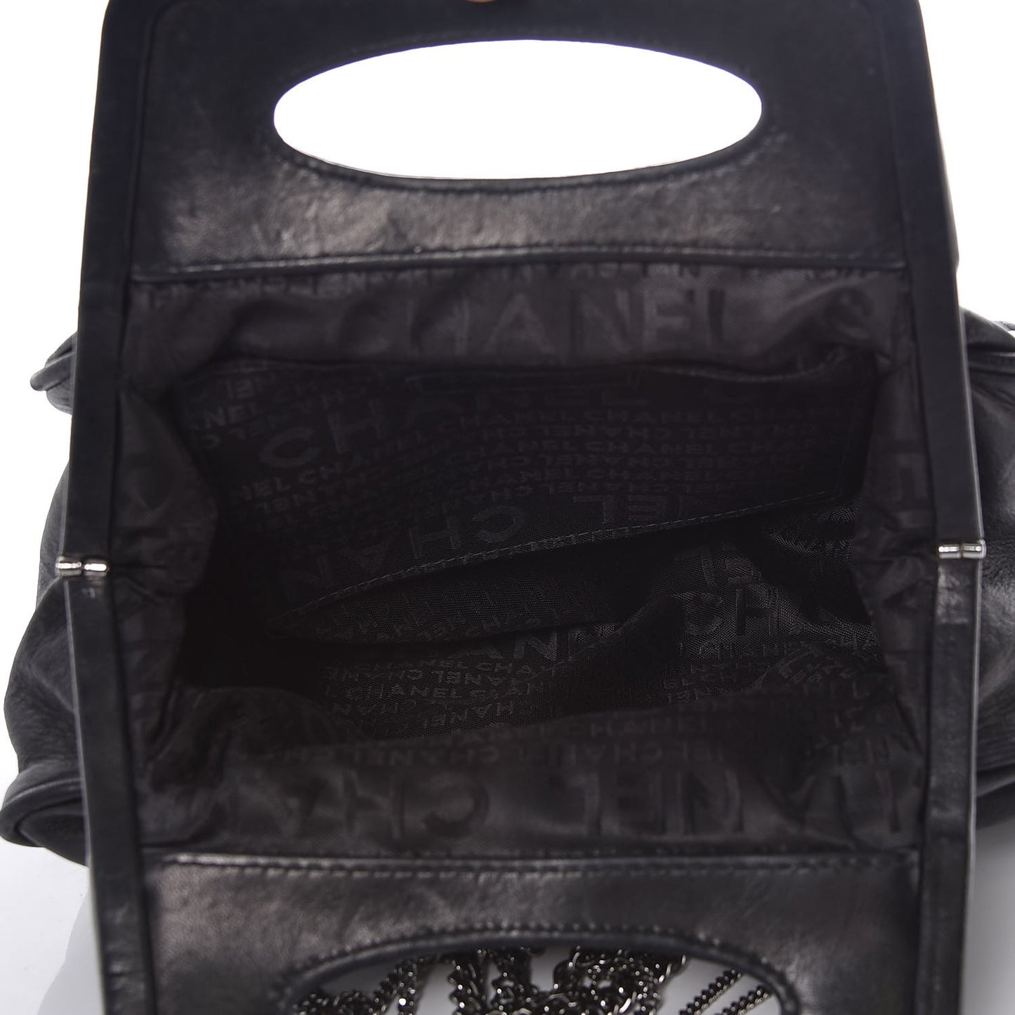 Lambskin Chain Embellished Frame Tote Black