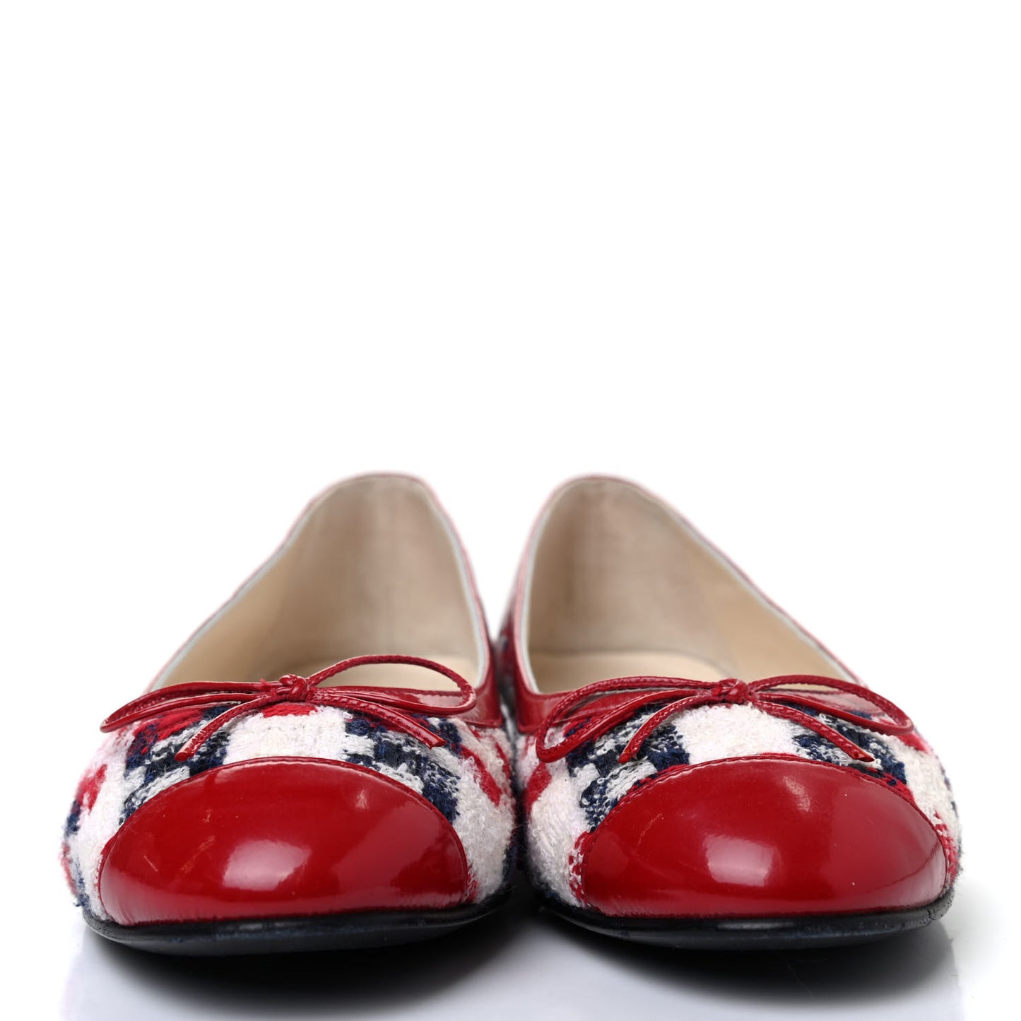 Tweed Crinkled Patent Cap Toe Ballerina Flats 38 Red