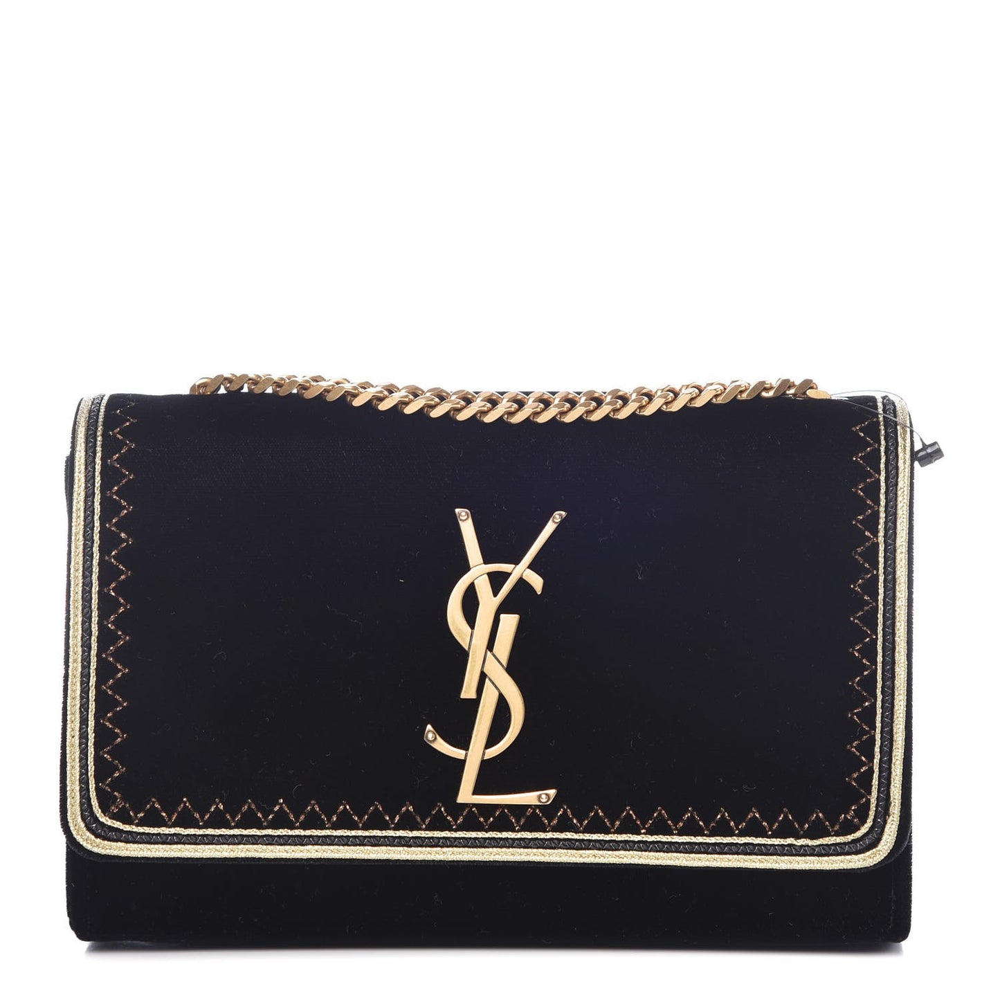 Velvet Embroidered Small Monogram Kate Satchel Black