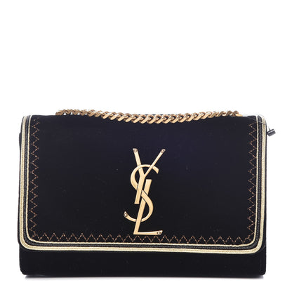 Saint Laurent Velvet Embroidered Small Monogram Kate Satchel Black 1 of 8