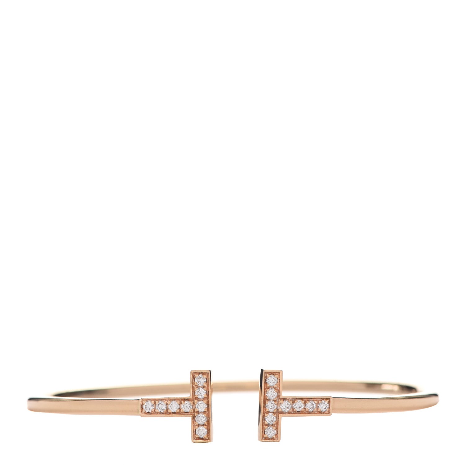 Tiffany 18K Rose Gold Diamond T Wire Bracelet 1 of 4