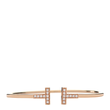 Tiffany 18K Rose Gold Diamond T Wire Bracelet 1 of 4