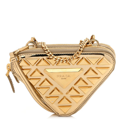 Prada Metallic Vitello Studded Mini Triangle Crossbody Pouch Platino 1 of 10
