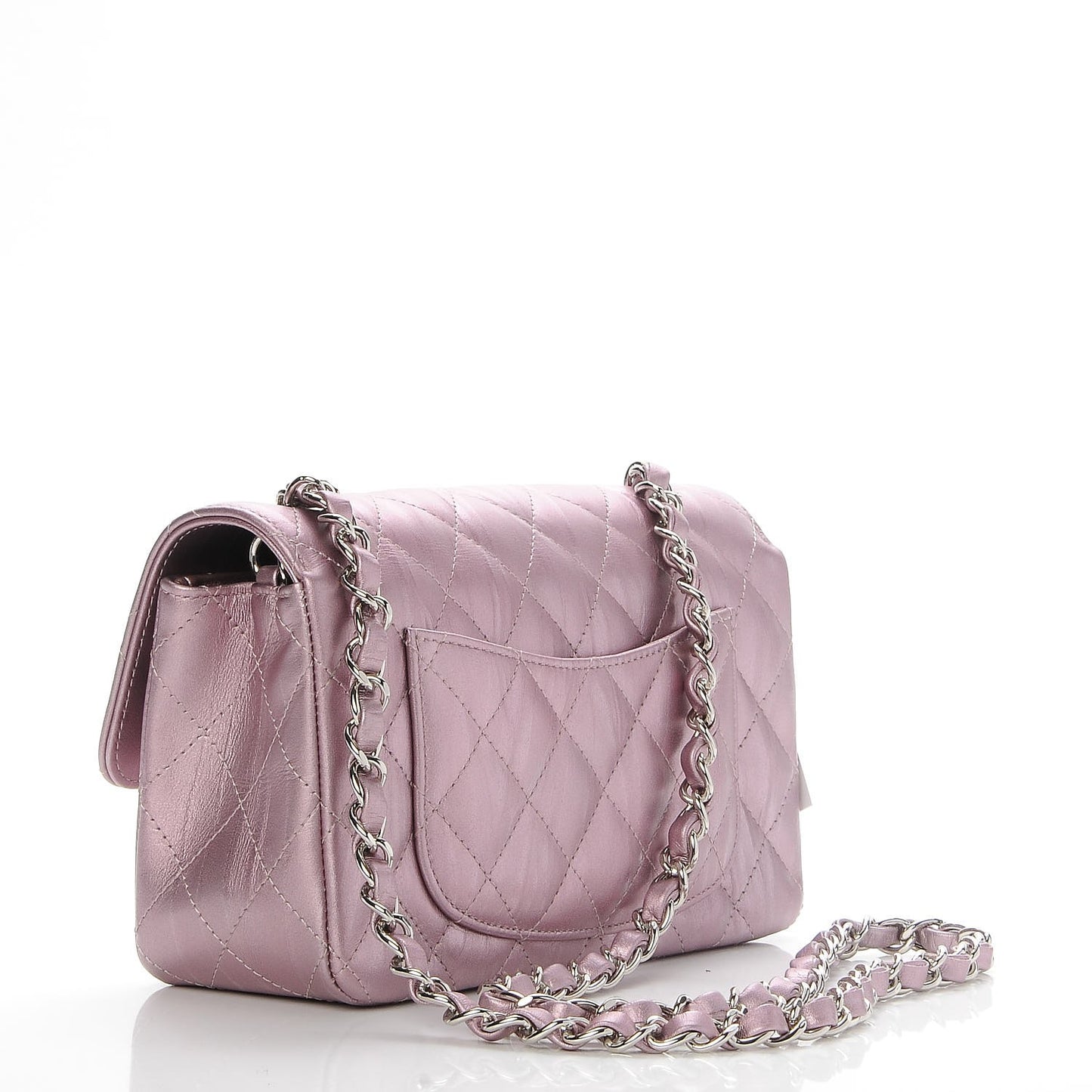 Metallic Calfskin Quilted Mini Rectangular Flap Pink