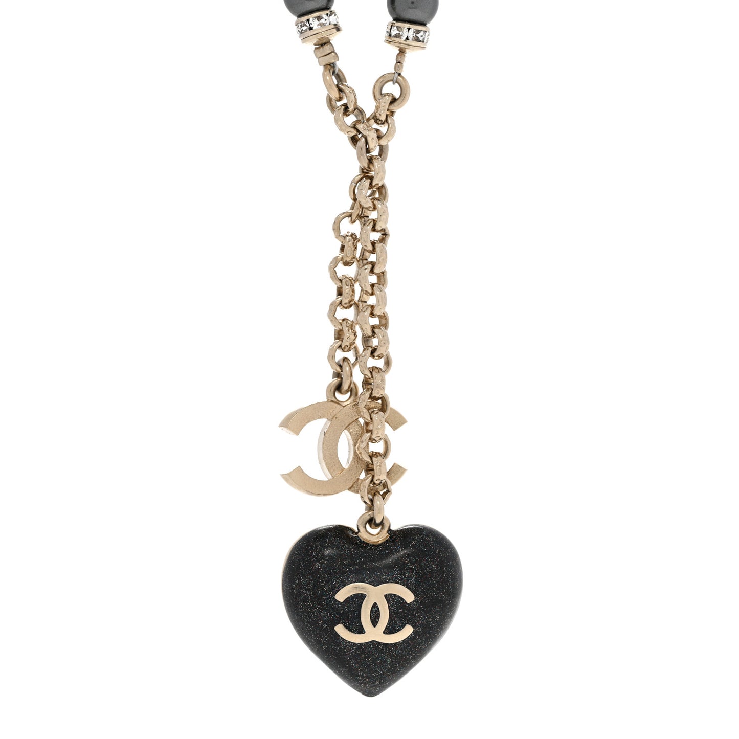 Resin Crystal Bead CC Heart Necklace Black Gold