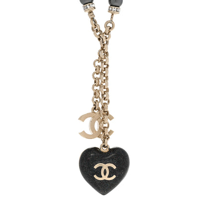 Chanel Resin Crystal Bead CC Heart Necklace Black Gold 6 of 10