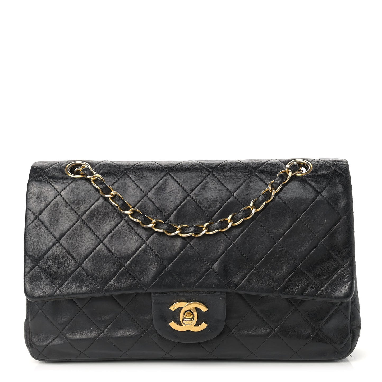 Lambskin Quilted Medium Double Flap Black