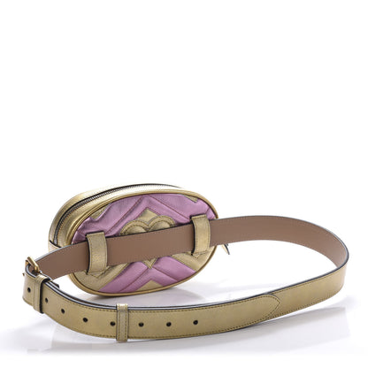 Gucci Metallic Nappa Matelasse Heart GG Marmont Belt Bag 95 38 Oro Vecchio Rosa 3 of 10