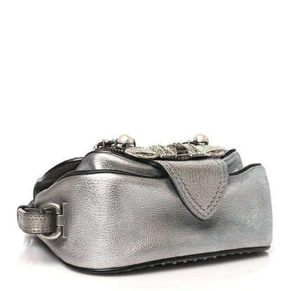 Miu Miu Goatskin Madras Soft Calfskin Crystal Embellished Dahlia Shoulder Bag Chrome 4 of 13