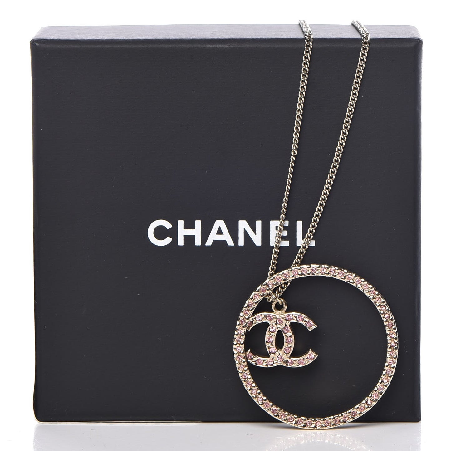 Crystal CC Hoop Necklace Pink Gold