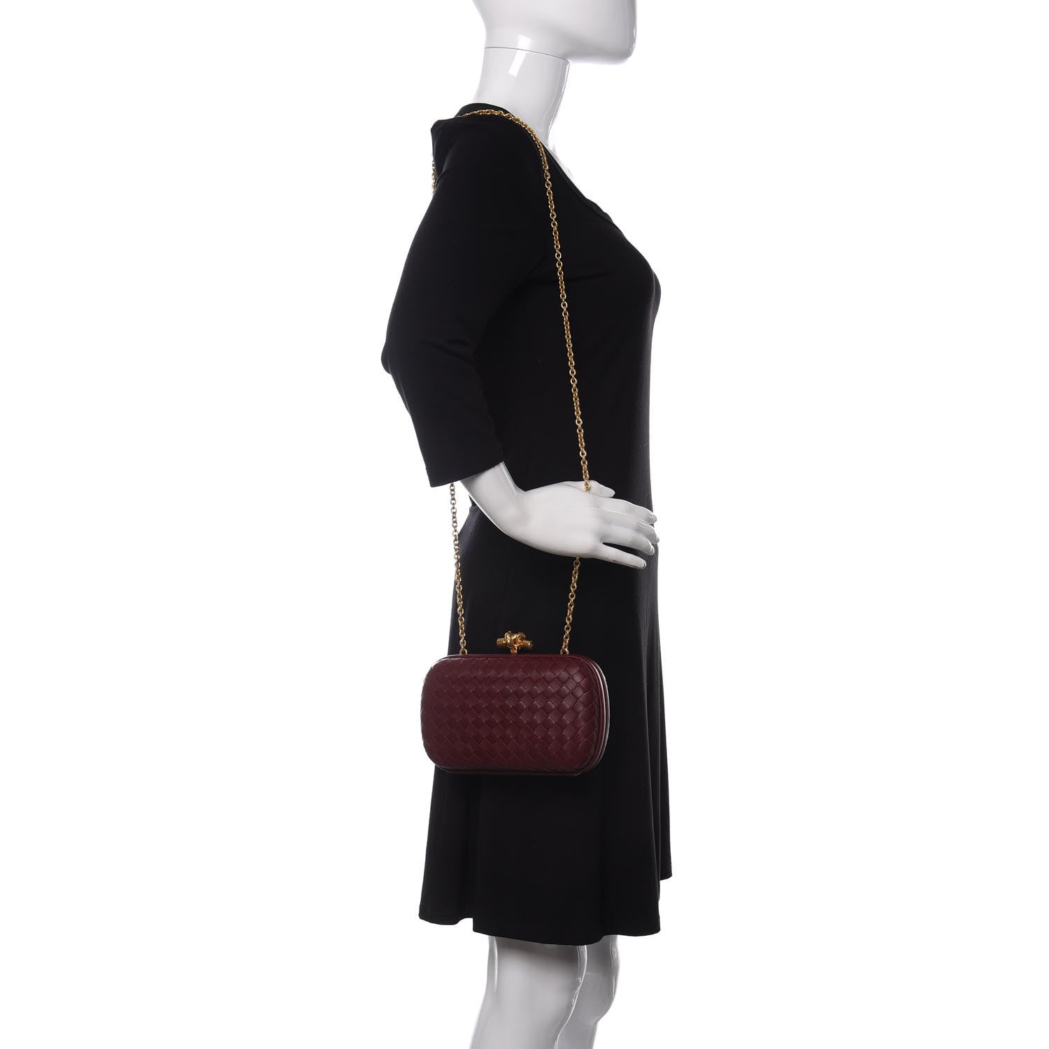 Bottega Veneta Nappa Intrecciato Chain Knot Clutch Bordeaux 2 of 9