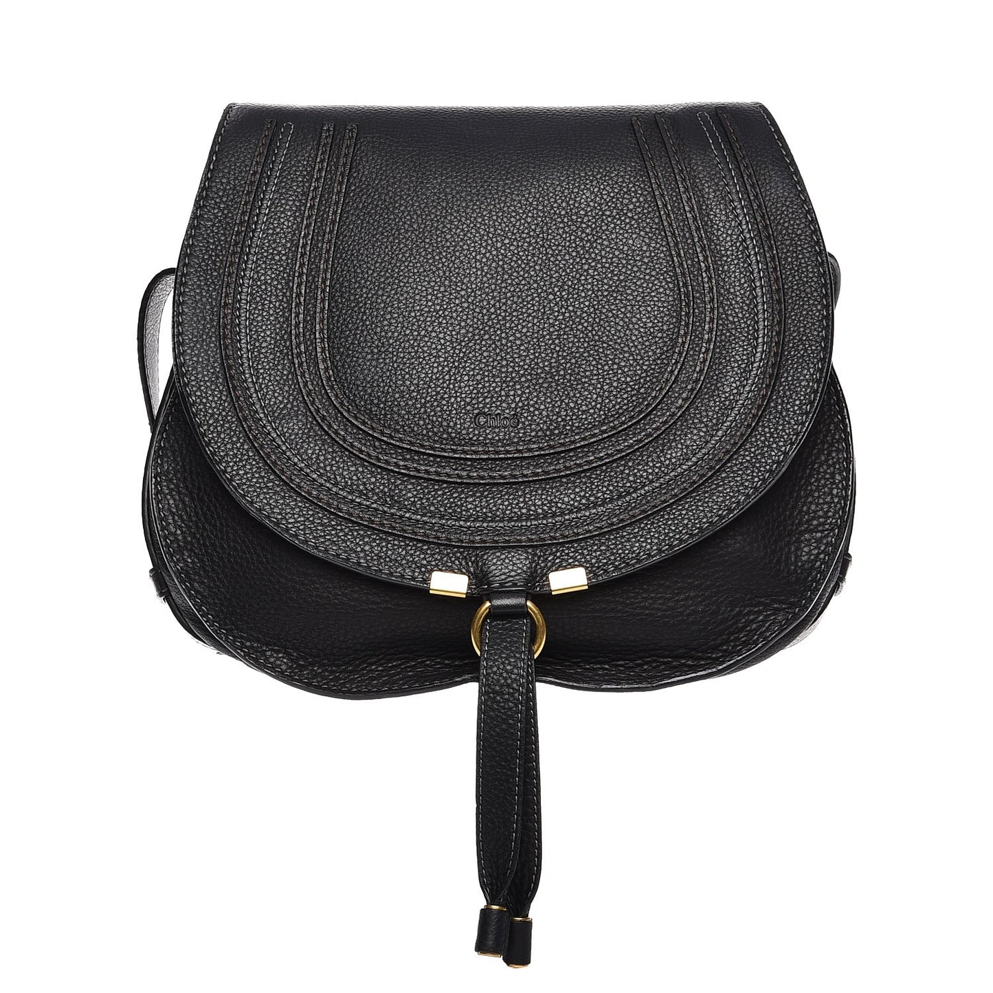 Calfskin Medium Marcie Round Crossbody Bag Black