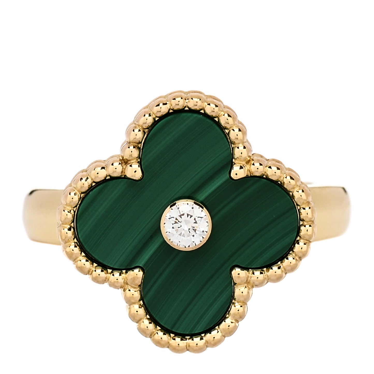18K Yellow Gold Diamond Malachite Vintage Alhambra Ring 48 4.5