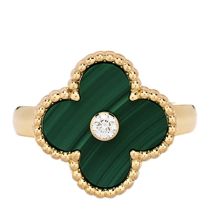 Van Cleef & Arpels 18K Yellow Gold Diamond Malachite Vintage Alhambra Ring 48 4.5 1 of 6