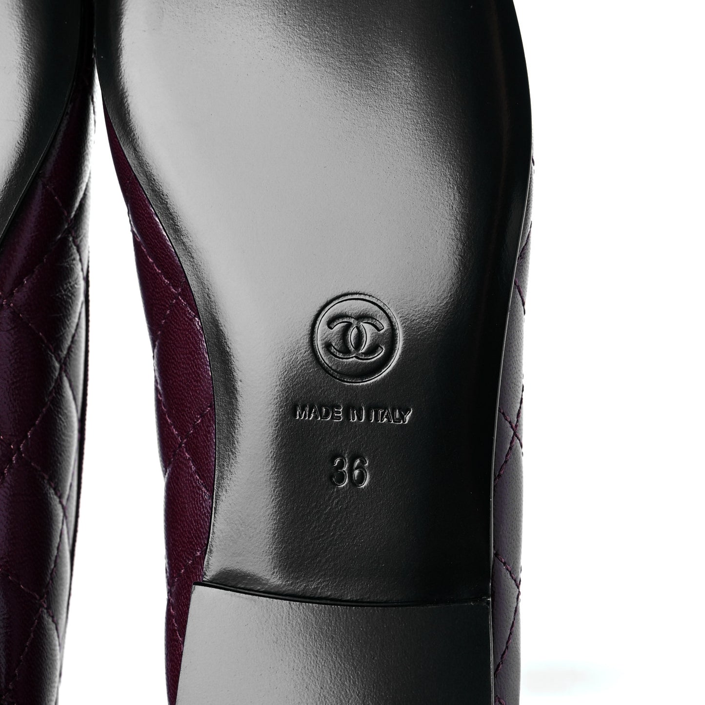 Crumpled Lambskin Quilted CC Cap Toe Ballerina Flats 36 Burgundy