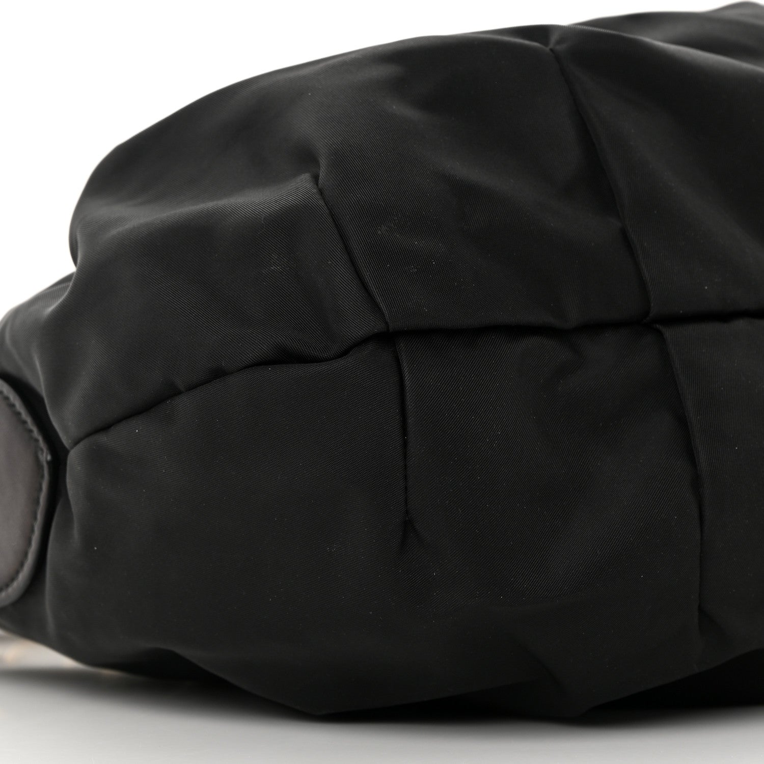 Prada Tessuto Nylon Pleated Shoulder Bag Black 10 of 17