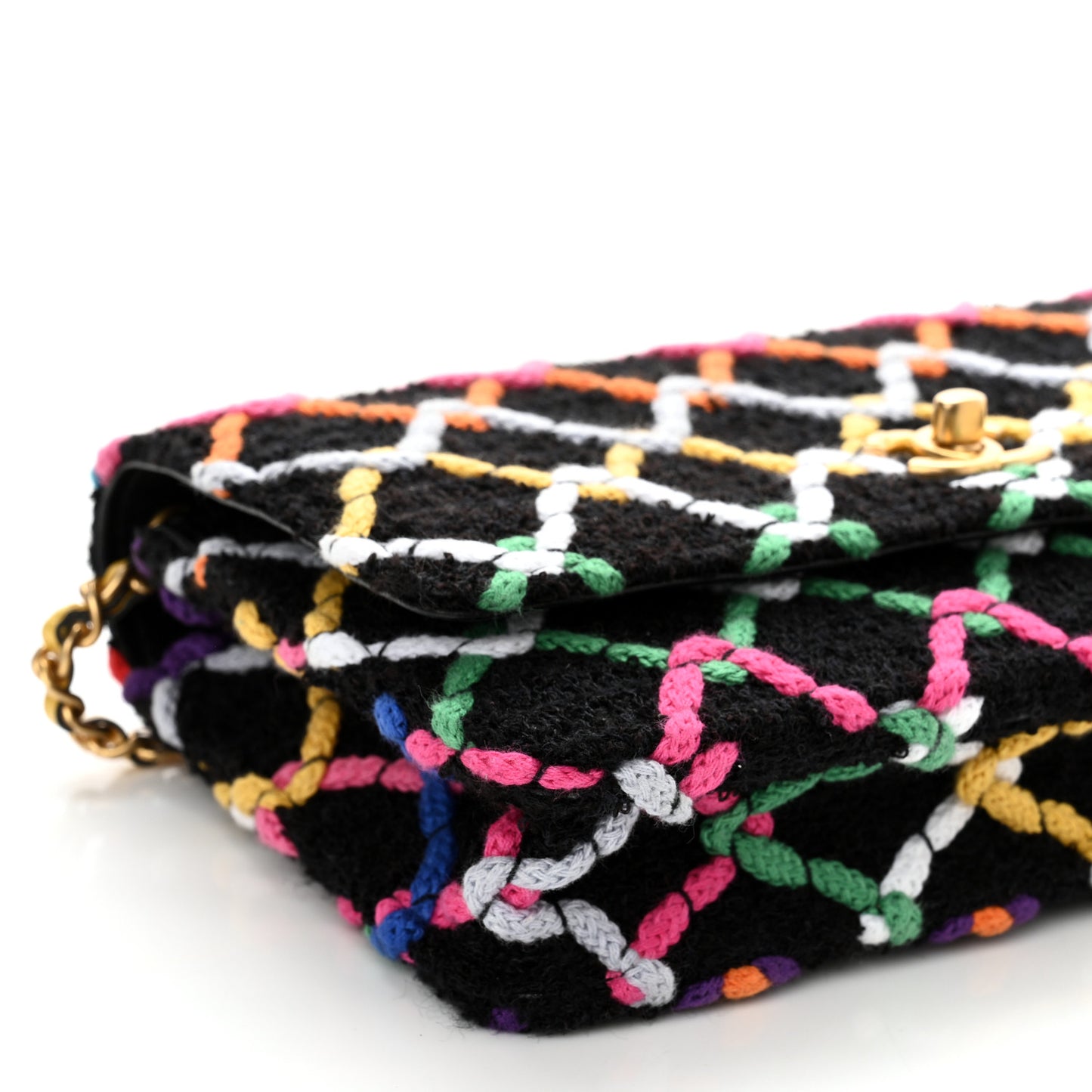 Tweed Diamond Threaded Pearl Crush Wallet On Chain WOC Black Multicolor