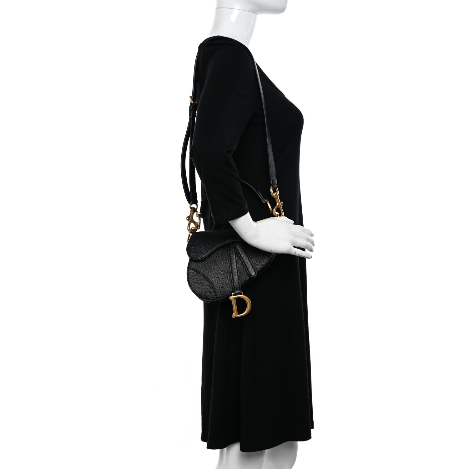 Christian Dior Grained Calfskin Mini Saddle Bag With Strap Black 2 of 10