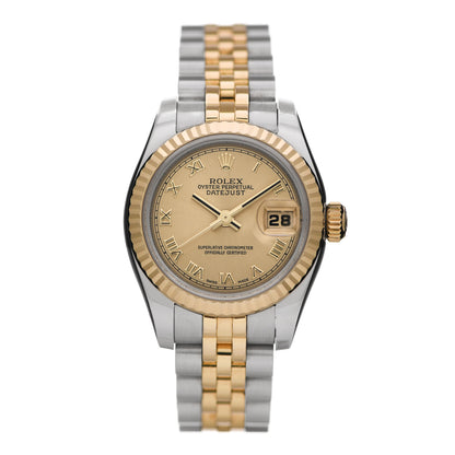 Rolex Stainless Steel 18K Yellow Gold 26mm Oyster Perpetual Datejust Watch Champagne Roman 179173 1 of 5