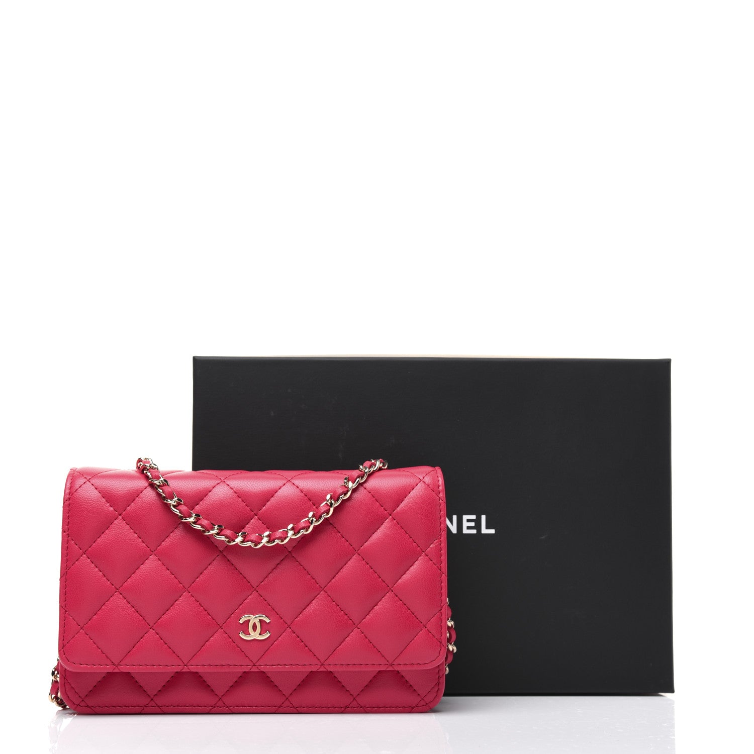 Chanel Lambskin Quilted Wallet On Chain WOC Light Red 20 of 20