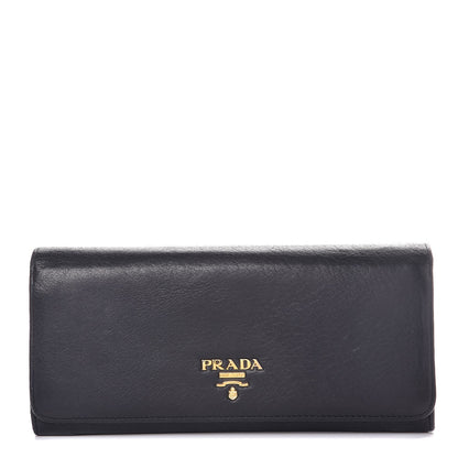 Prada Vitello Phenix Continental Flap Wallet Black 1 of 7
