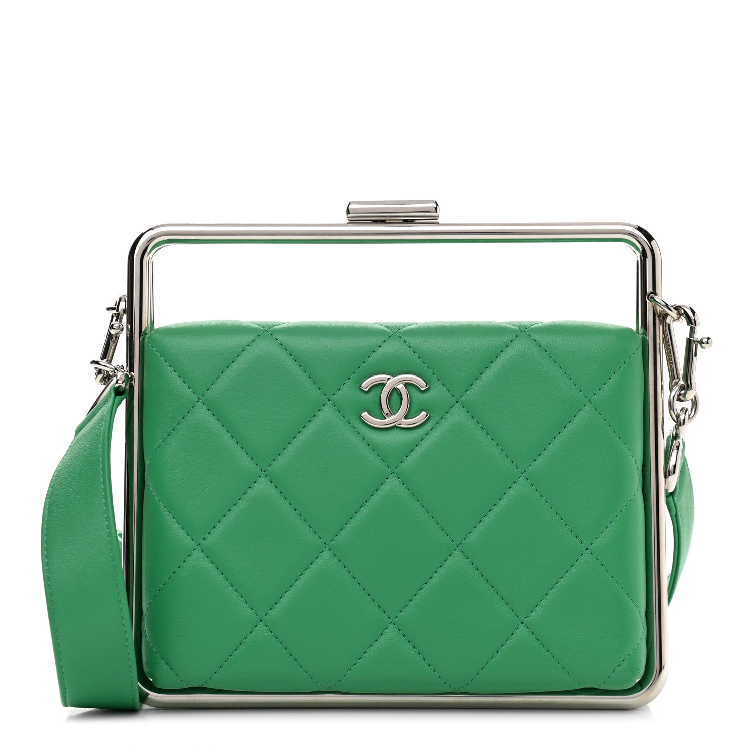 Chanel Quilted Lambskin Metal Bar Clutch Bag Green 1 of 10