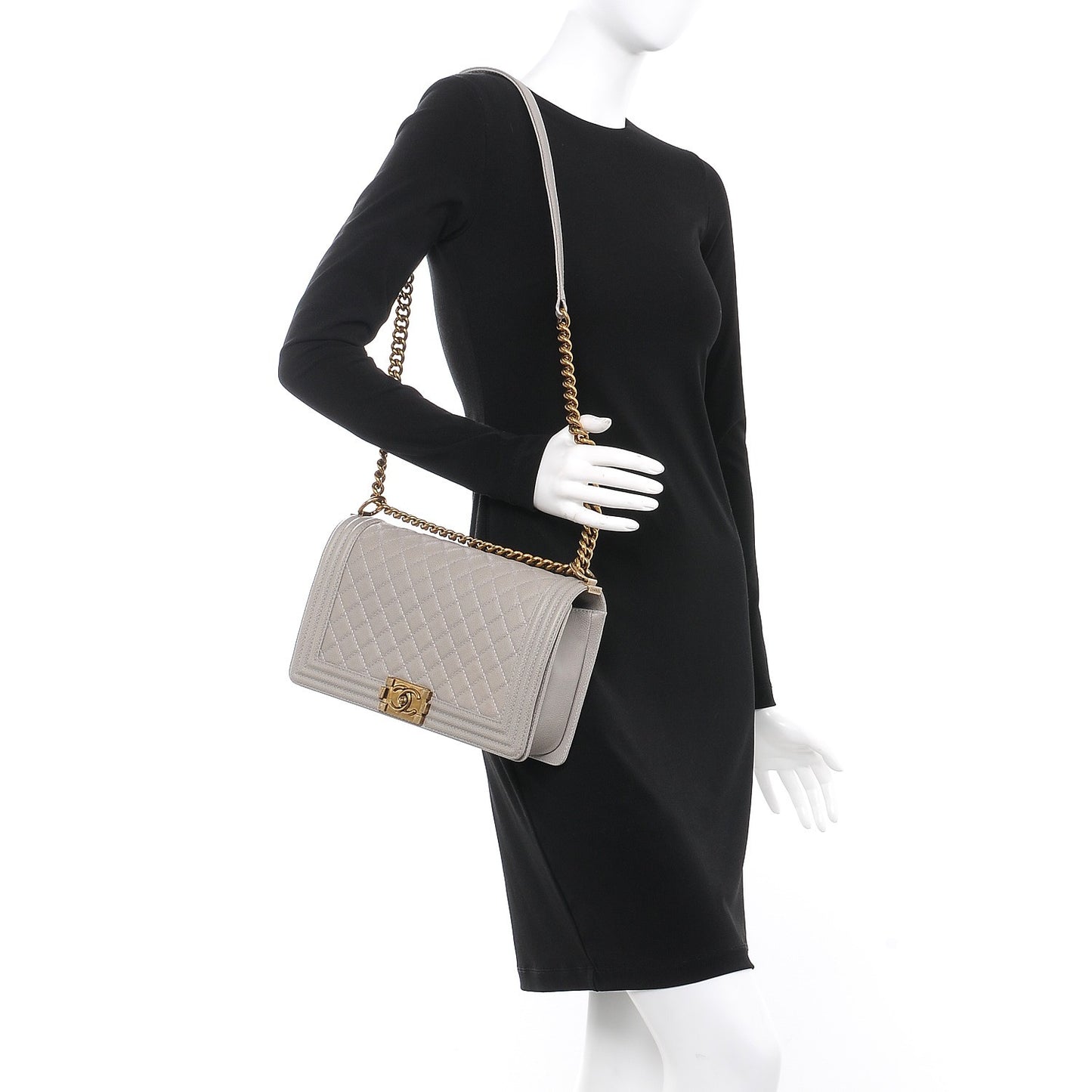 Caviar Quilted New Medium Boy Flap Light Grey