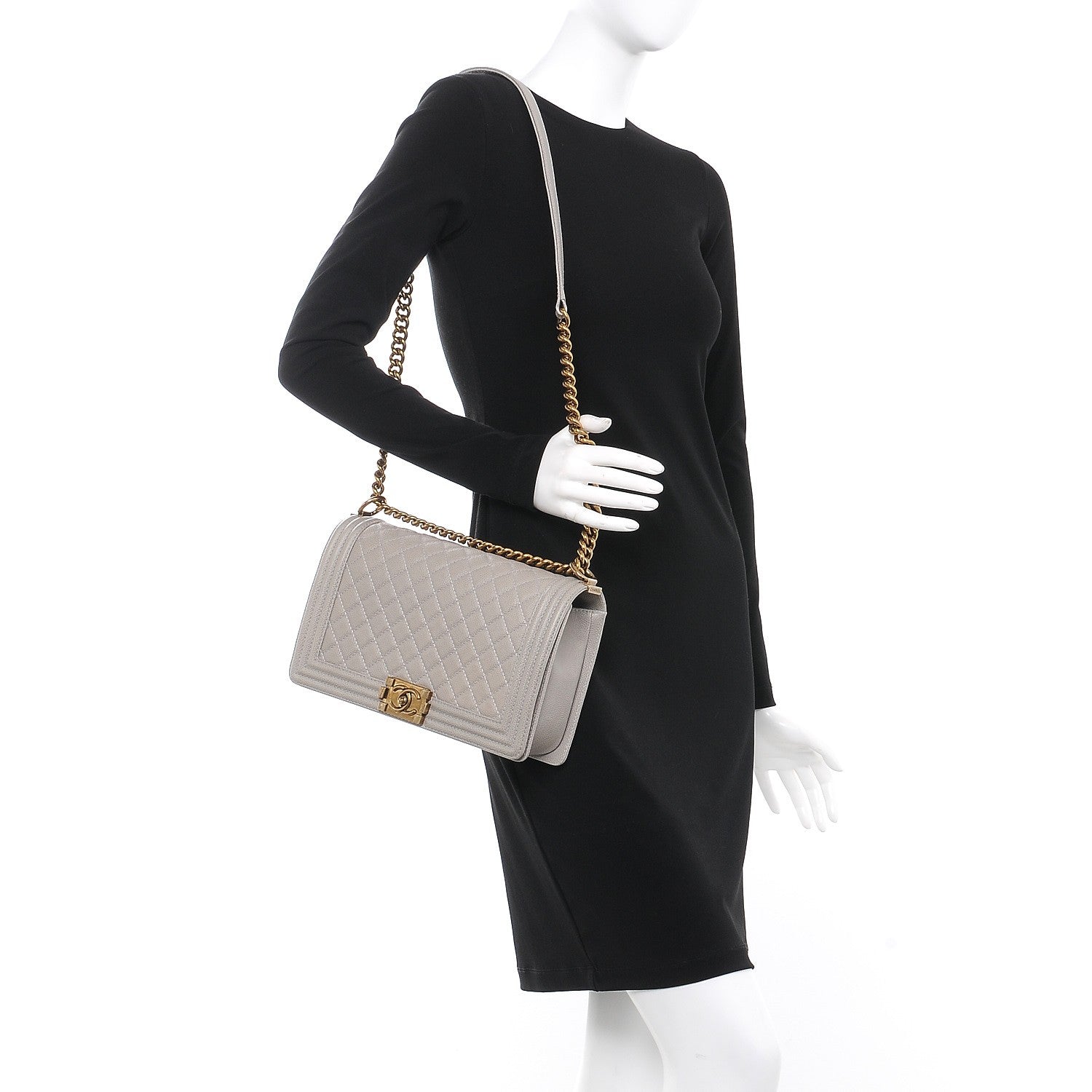 Chanel Caviar Quilted New Medium Boy Flap Light Grey 6 of 18