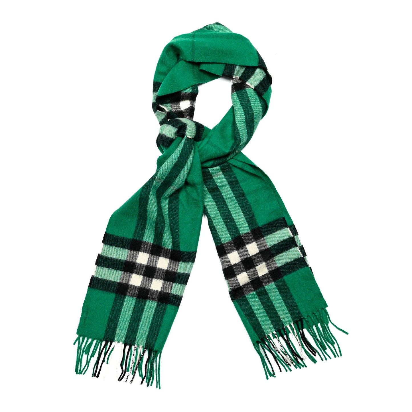 Cashmere Check Fringe Scarf Emerald
