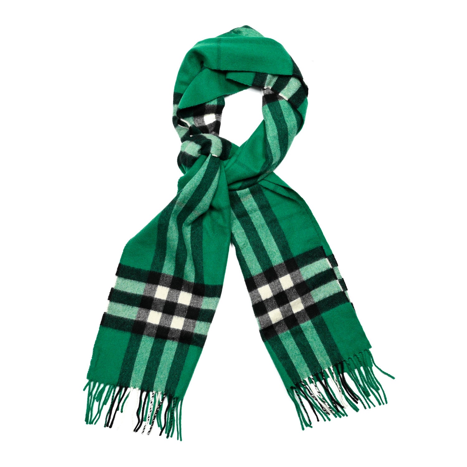 Burberry Cashmere Check Fringe Scarf Emerald 1 of 4