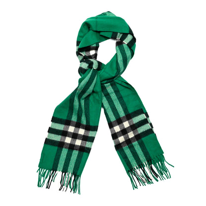 Burberry Cashmere Check Fringe Scarf Emerald 1 of 4