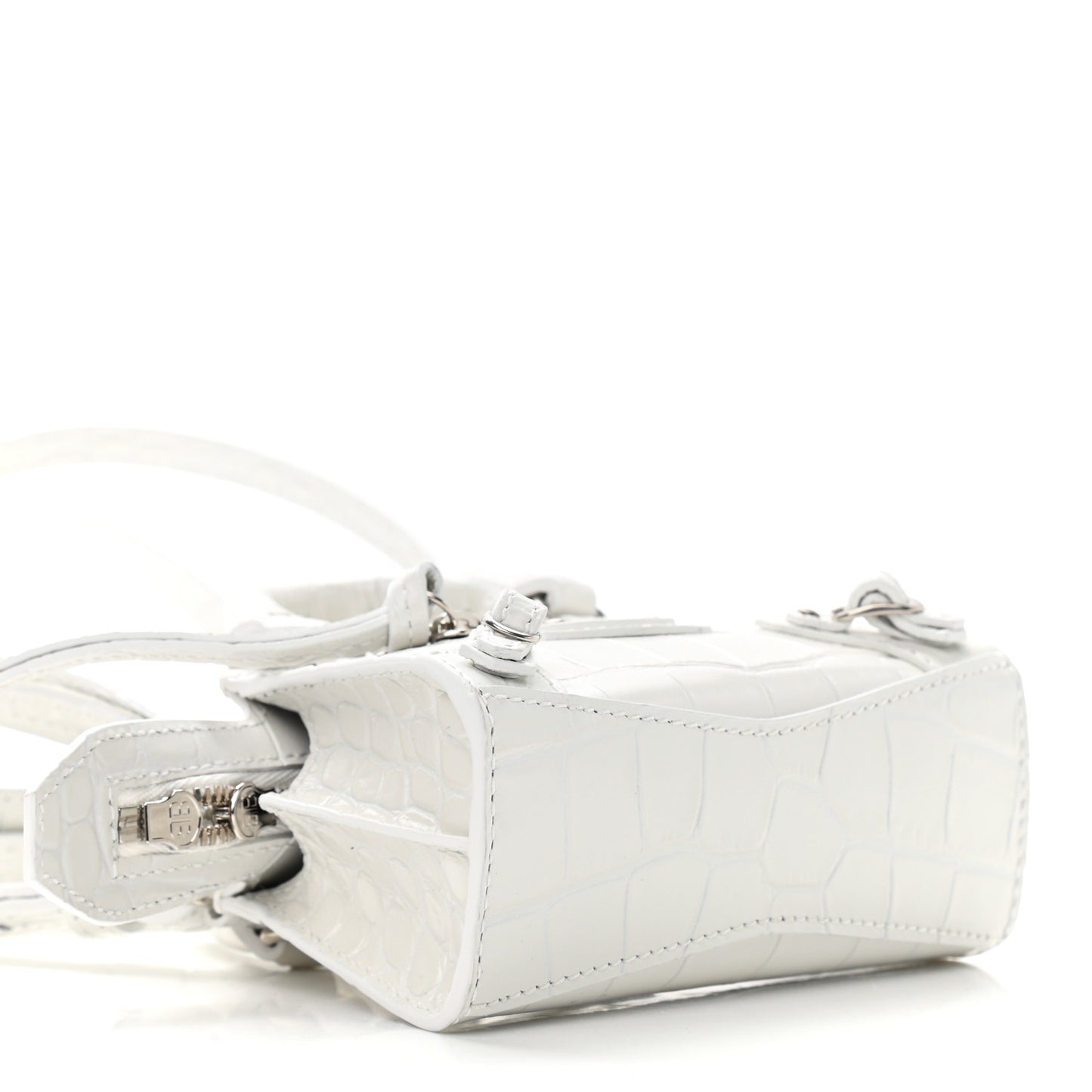 Extra Supple Calfskin Crocodile Embossed Neo Classic Silver Hardware Super Nano City Crossbody White