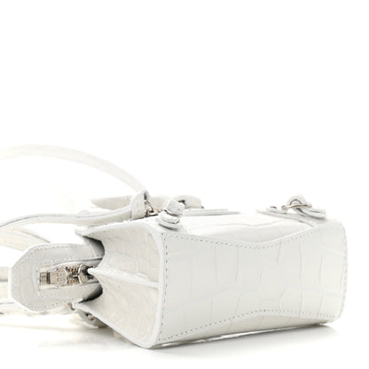 Balenciaga Extra Supple Calfskin Crocodile Embossed Neo Classic Silver Hardware Super Nano City Crossbody White 4 of 9