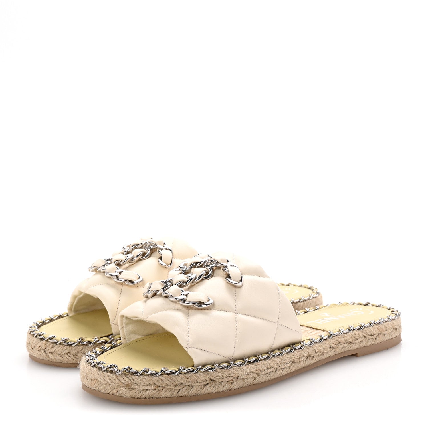 Chanel Lambskin Quilted CC Chain Espadrille Mules 37 White 4 of 10