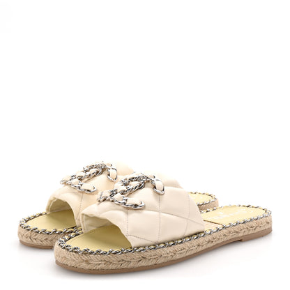 Chanel Lambskin Quilted CC Chain Espadrille Mules 37 White 4 of 10