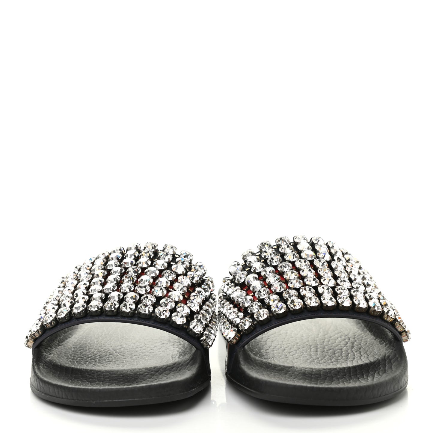 Calfskin Crystal Embellished Web Slide Sandals 37 Blue Red