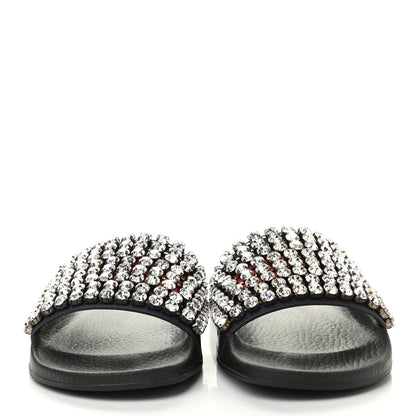 Gucci Calfskin Crystal Embellished Web Slide Sandals 37 Blue Red 2 of 7