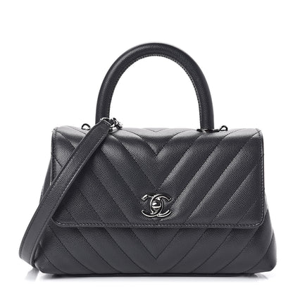 Chanel Caviar Chevron Quilted Mini Coco Handle Flap Dark Grey 1 of 12