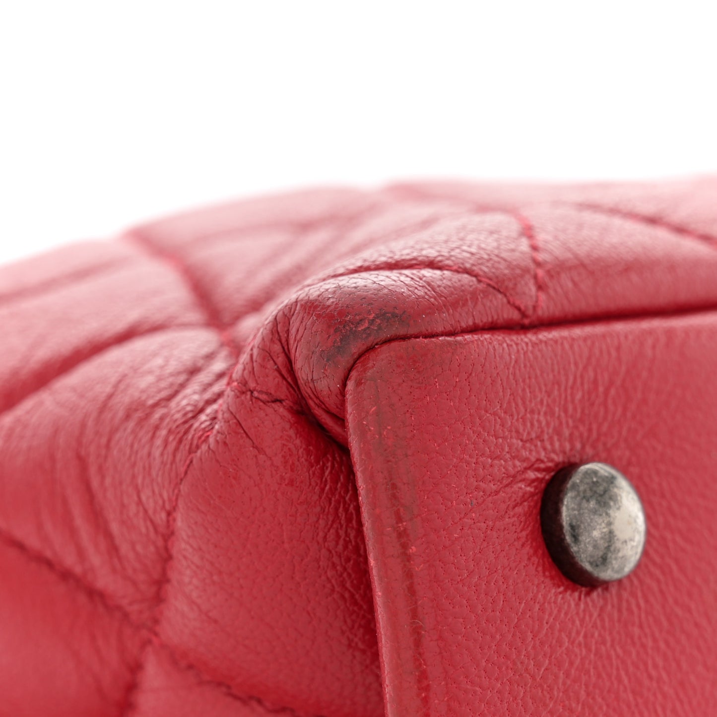 Shiny Sheepskin Quilted Medium Shopping Tote Red