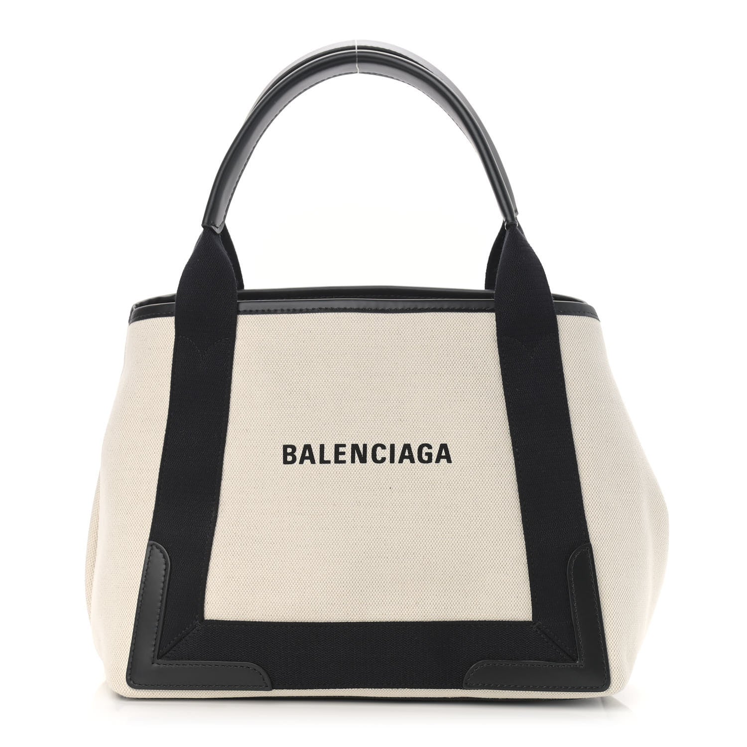Balenciaga Cotton Canvas Satin Calfskin S Navy Cabas Natural Black 3 of 10