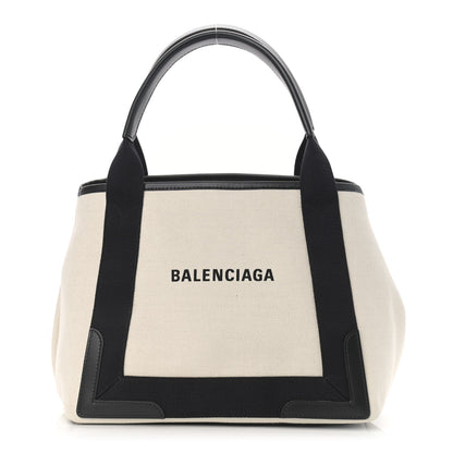 Balenciaga Cotton Canvas Satin Calfskin S Navy Cabas Natural Black 3 of 10