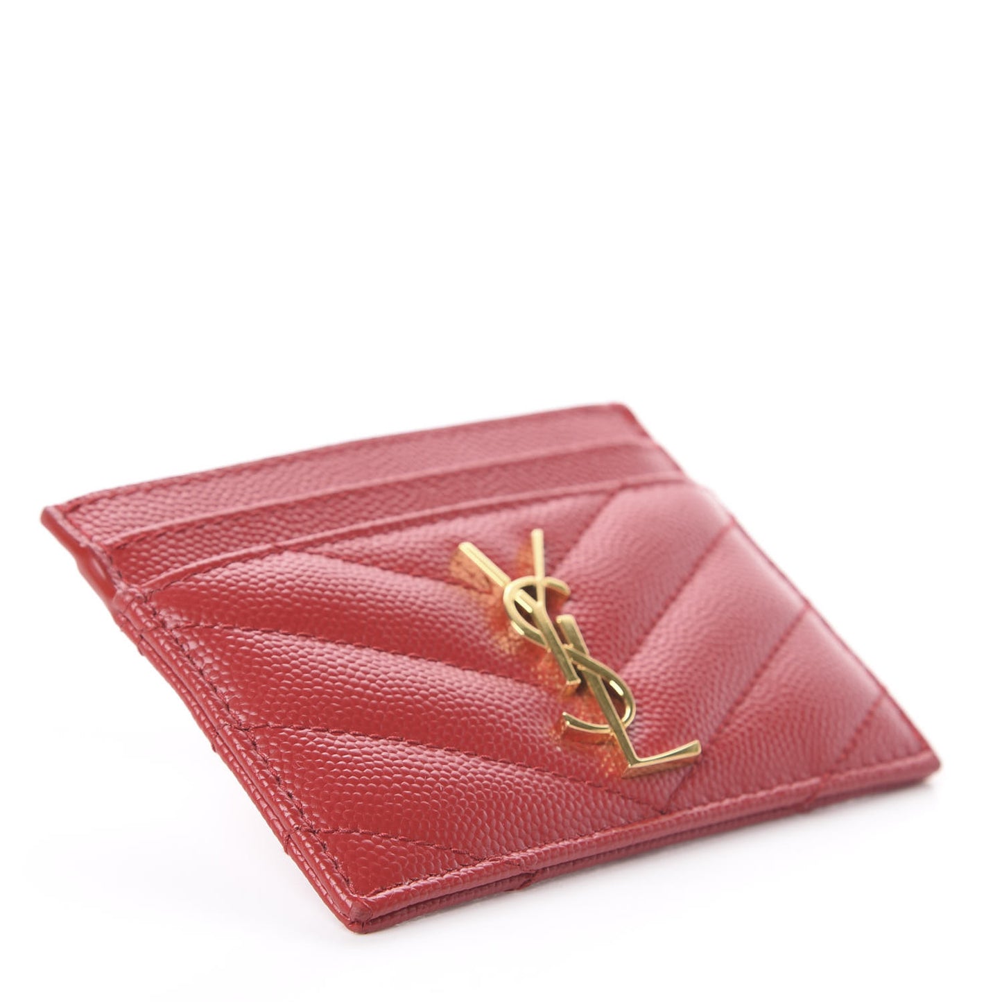 Grain De Poudre Matelasse Chevron Monogram Credit Card Case New Red