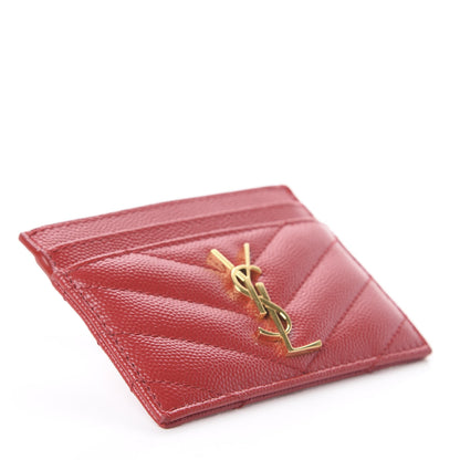 Saint Laurent Grain De Poudre Matelasse Chevron Monogram Credit Card Case New Red 3 of 5